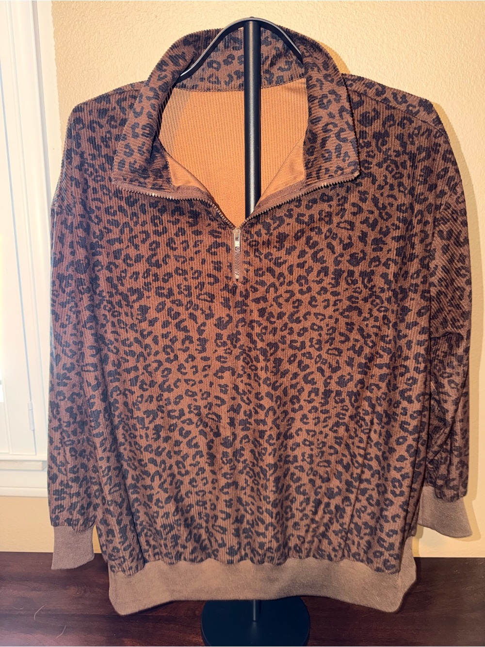 Leopard Print Half-Zip Sweater - Brown